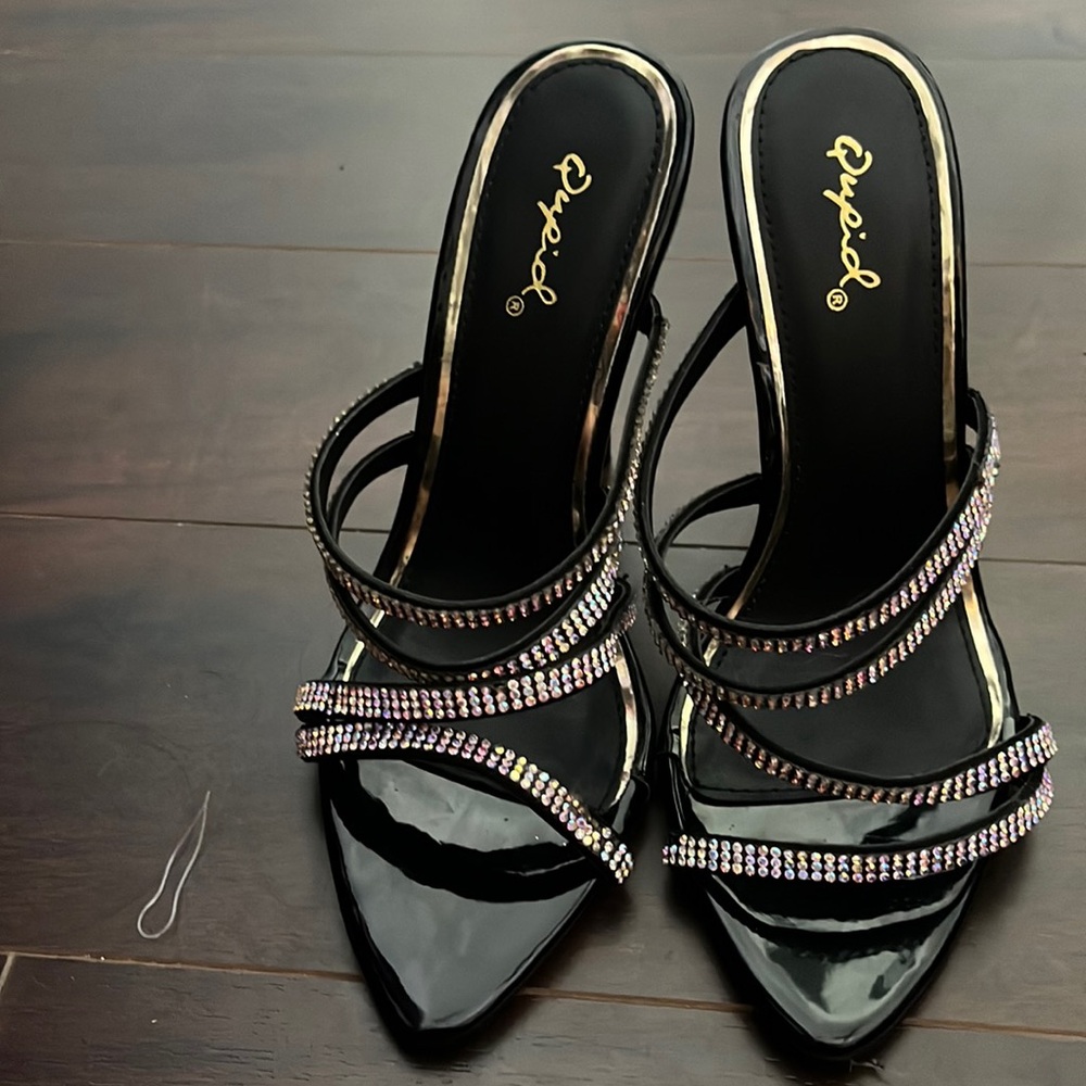 Black straps rhinestone formal/ elegant heels